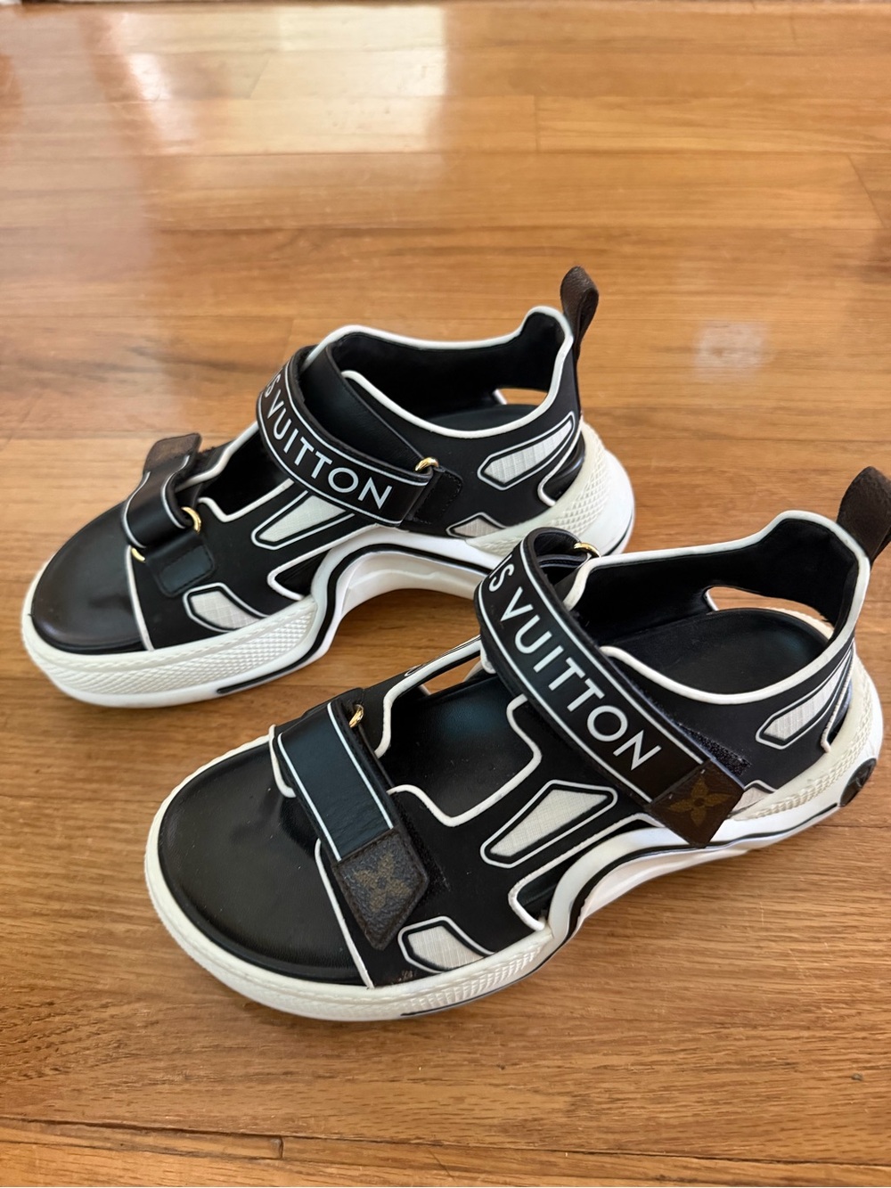 Louis Vuitton Black & White Sandals with LV Straps